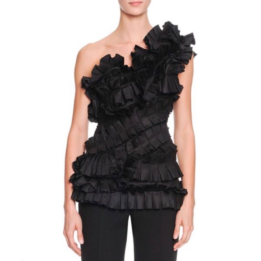 Bottega Veneta Pleated Ruffle One Shoulder Top size 38/us size 2